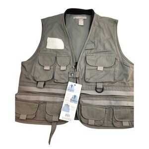 Anglers Fishing Vest With Multiple Pockets Adjustable Design Cotton Fabric Green